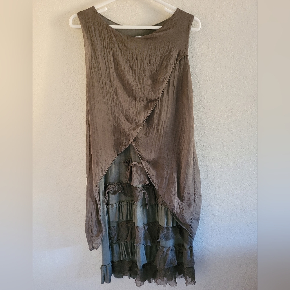 H Trend Made In Italy Elegant Asymmetrical Layered Silk Dress. Whimsigoth.